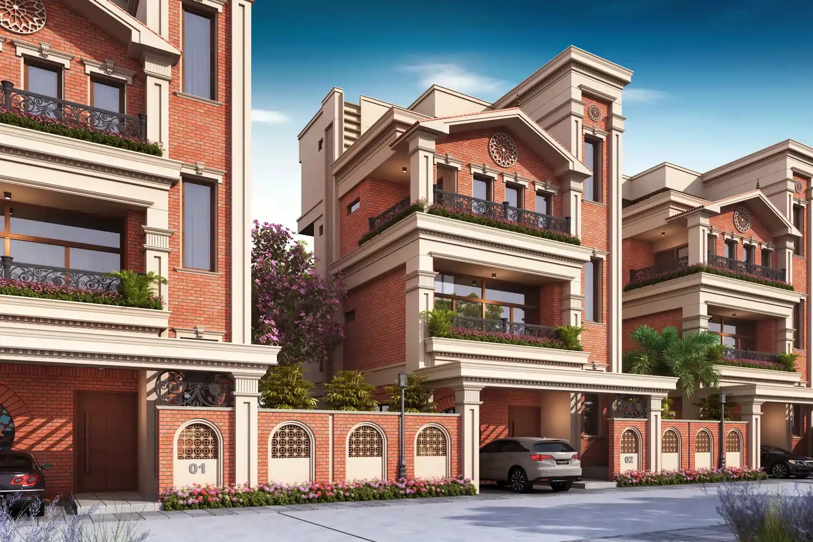 Corner view of the villa, showcasing the elegant architecture and expansive outdoor space.