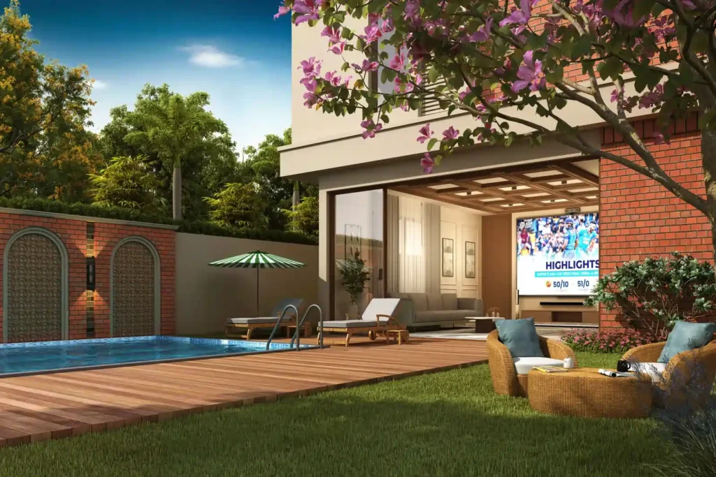 Entrance view of Bellemont Mansion villa, highlighting the elegant architecture and private entrance.