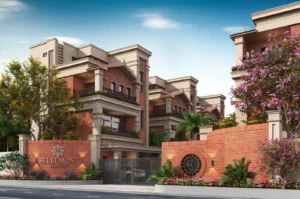 Gate view of Bellemont Mansion, showcasing the entrance and security features