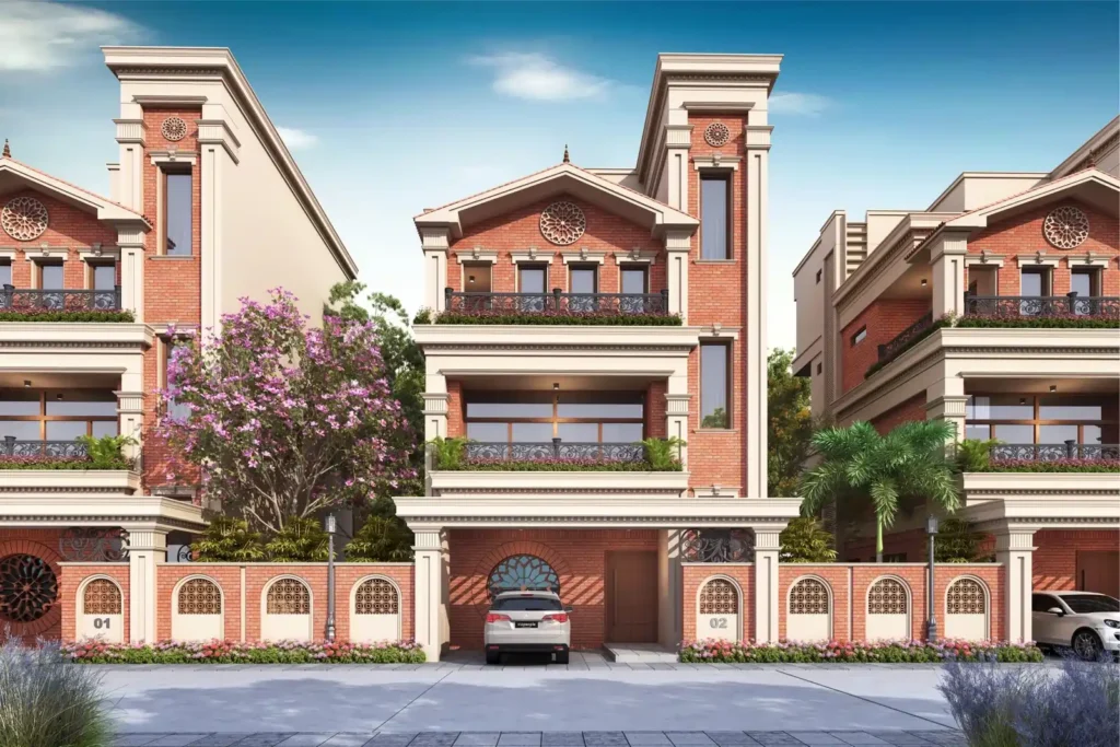 Front view of Bellemont Mansion villa, showcasing the elegant facade and entrance.