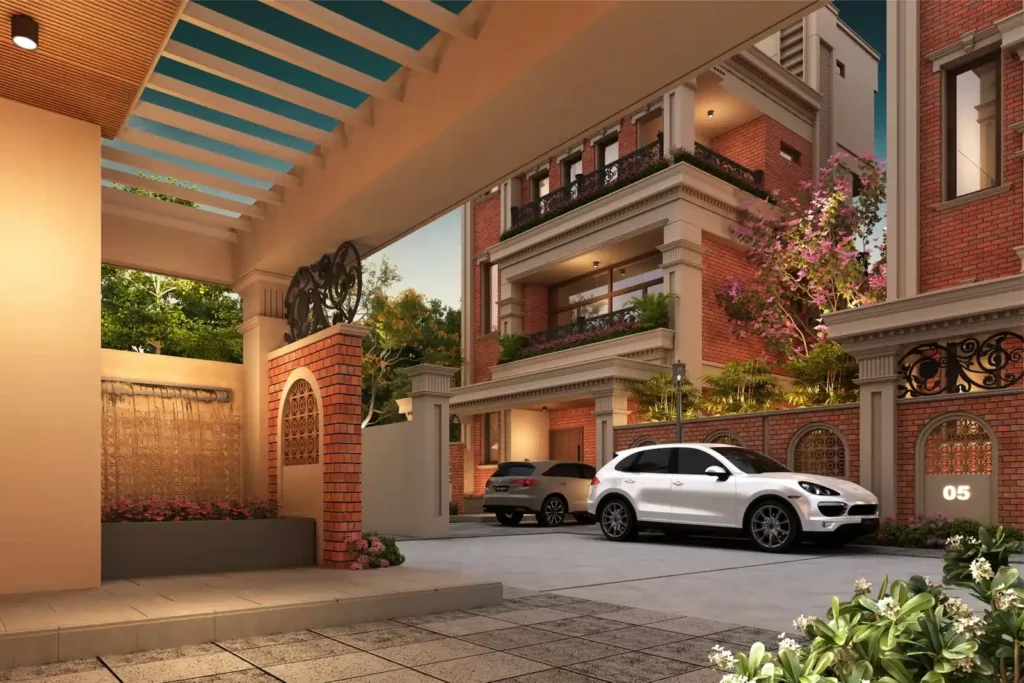 View of the villa with a water body, enhancing the serene outdoor space.