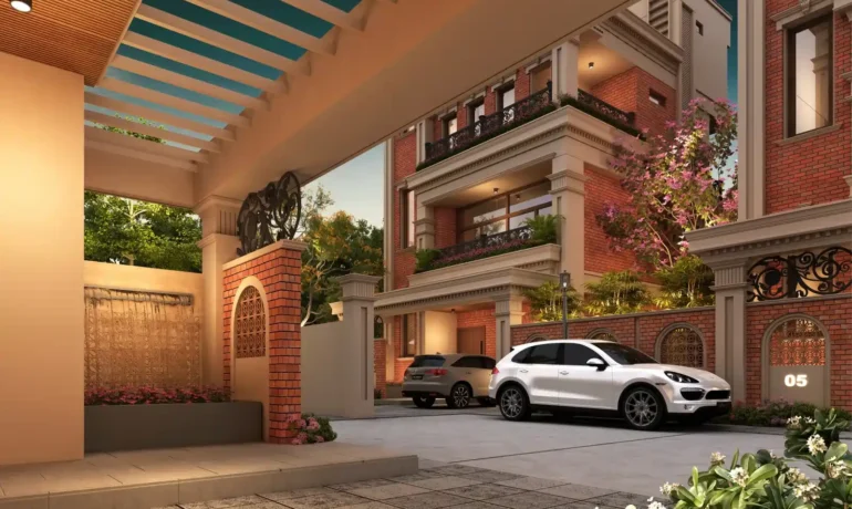 View of the villa with a water body, enhancing the serene outdoor space.